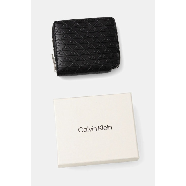 Calvin Klein Emblem Emboss Zip Billford ανδρικό δερμάτινο πορτοφόλι μαύρο LV04D1088G-UB1