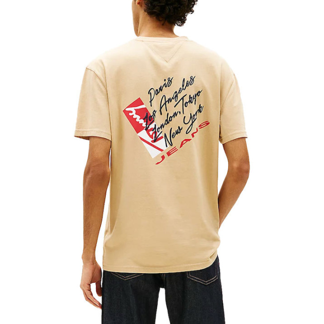 Tommy Jeans ανδρικό βαμβακερό regular t-shirt μπεζ DM0DM22533-AB9 Gentle Gold