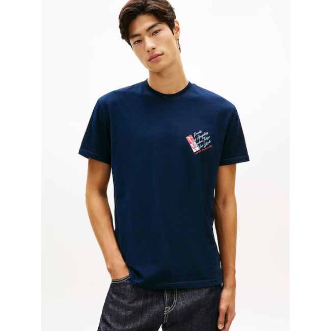 Tommy Jeans ανδρικό βαμβακερό regular t-shirt μπλε DM0DM22533-C1G