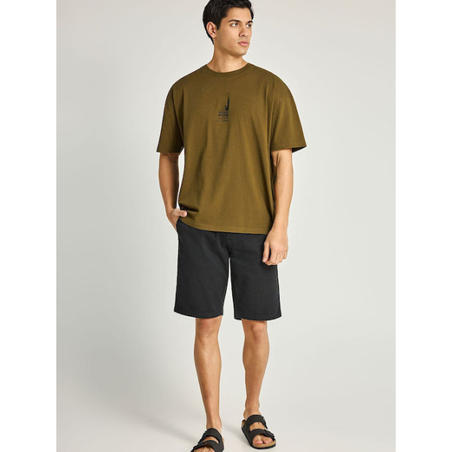 Funky Buddha Essential ανδρική chino βερμούδα regular fit μαύρη FBM013-001-03 Black