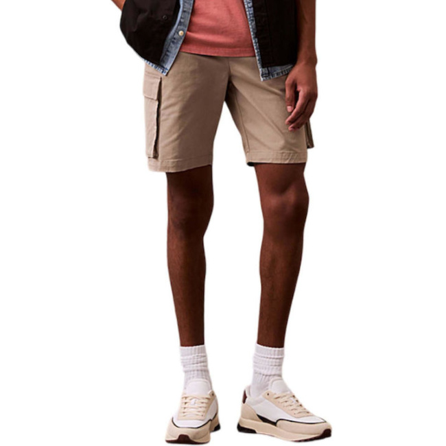 Calvin Klein Jeans ανδρική βαμβακερή straight fit cargo βερμούδα μπεζ LV04RB618G-RAK Vintage Khaki