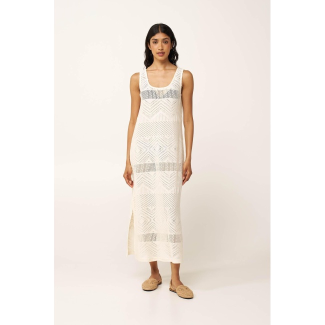 Vamp Maxi Jacquard Καλοκαιρινό Φόρεμα 24530-CREAM