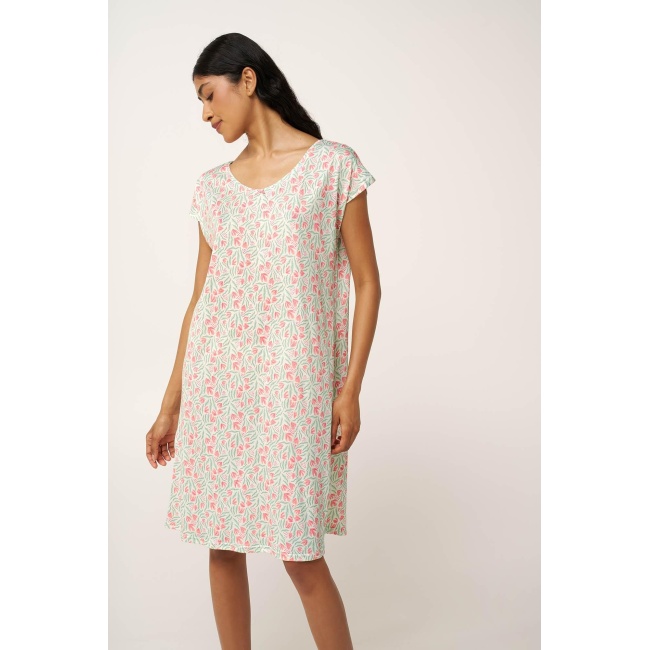 Vamp Γυναικείο Φλοράλ Νυχτικό Cotton-Modal 24073-MINT GRAY