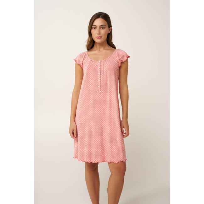 Vamp Micromodal Πουά Νυχτικό με Πατιλέτα  24061-PINK TAN
