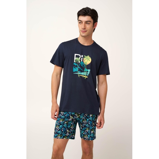Vamp Ανδρική Βαμβακερή Tropical Πυτζάμα 24630-BLUE