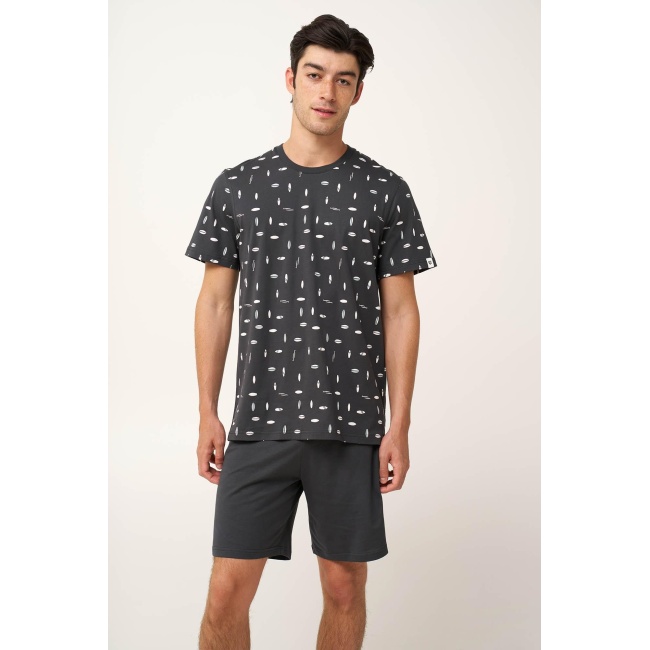 Vamp Ανδρική Βαμβακερή Πυτζάμα με Σανίδες 24691-DARK GRAY