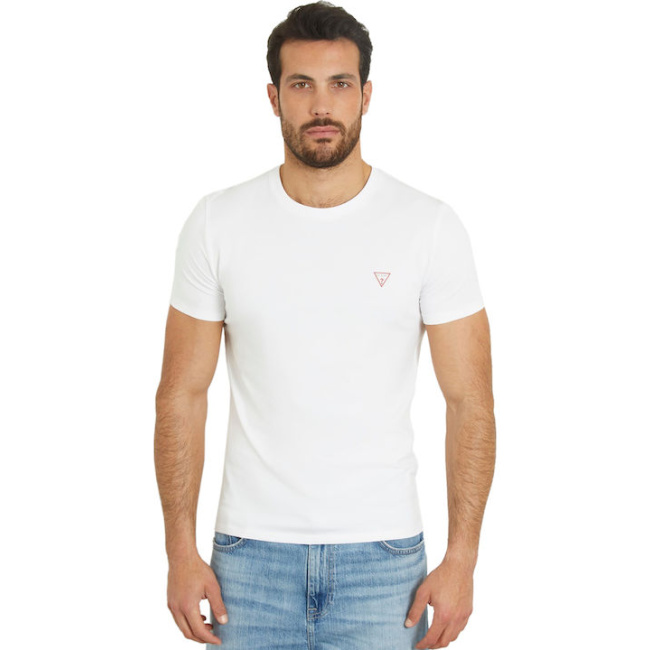 Guess ανδρικό βαμβακερό super slim fit t-shirt λευκό M2YI24J1314-G011